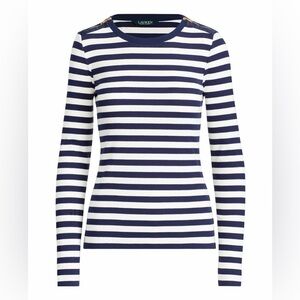 Lauren Ralph Lauren Striped Long Sleeve Top - Navy Blue sand White